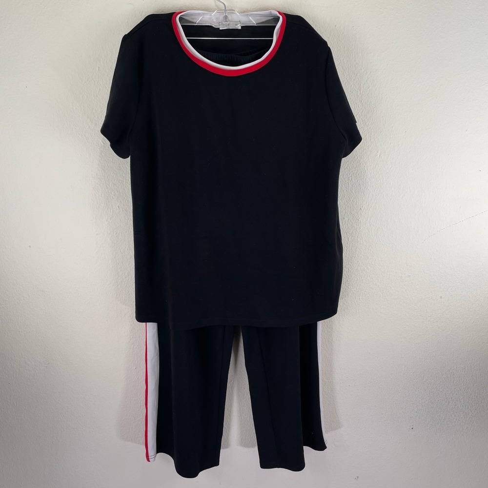 Wiholl Womens 2 Piece Tracksuit Set Black Red White Stripe Top Pants 2XL